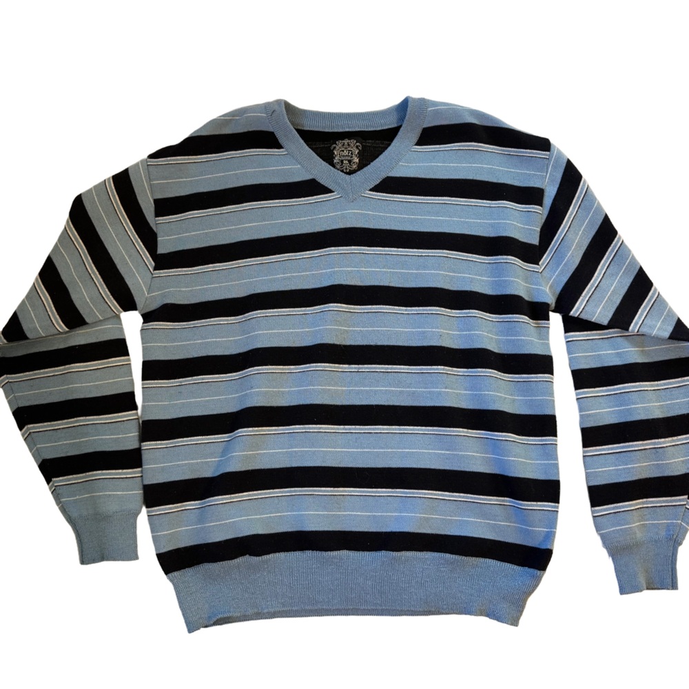 NOIZ Blue Black Striped V-Neck Sweater 3XL Retro Skater Indie Grunge Preppy